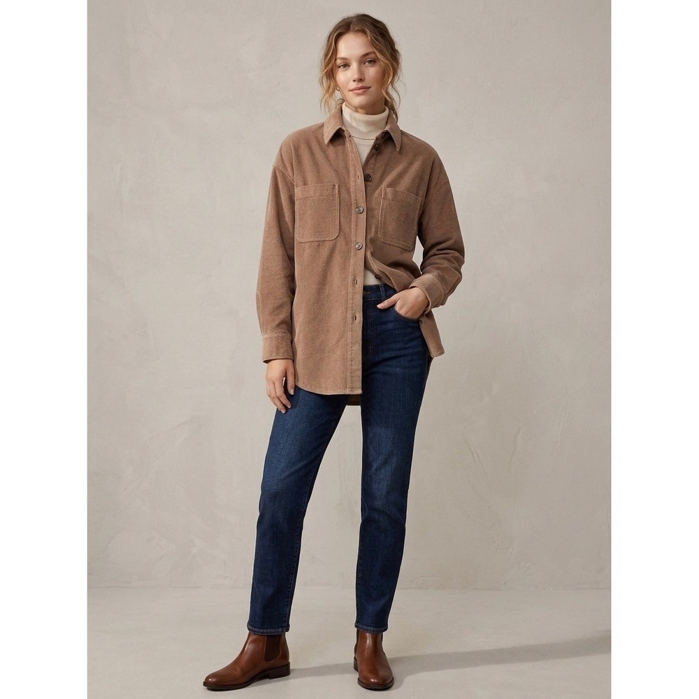 The Group Babaton Corduroy Shirt Jacket Tan Brown Oversized Shacket 2XS